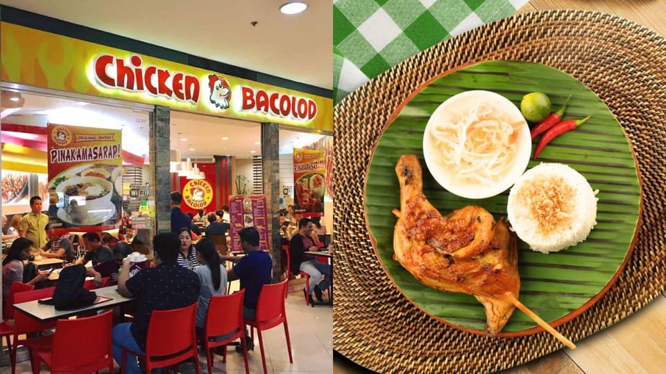 left: exterior view of chicken bacolod; right: bestselling dish from chicken bacolod
